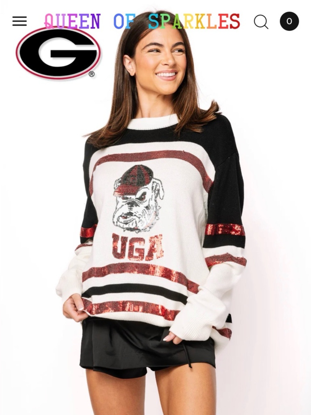 Queen of Sparkles Licensed UGA Striped Color-block Sweater